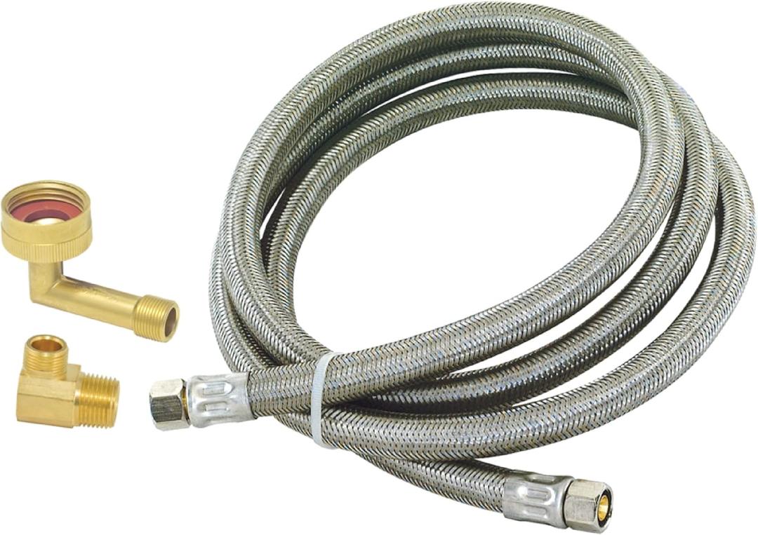 Eastman 5 Ft. Dishwasher Installation Kit, Braided Stainless Steel Supply Line with 3/8 Inch Compression Ends, 41041