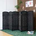 Furnnylane 6 Panel Black Rattan Room Divider for Room Separation, 47.2" Low Height Double Sided Folding Privacy Screen, Freestanding Partition Screen for Home Office - 3.95 ft Tall