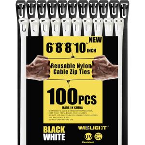 Reusable Zip Ties Self-Locking Plastic Wire Ties Electrical Cable Ties 120 Lbs Tensile Strength Releasable Adjustable Nylon Cable Zip Ties 100 PCS 6+8(Small)+8+10 Inch x0.3inch