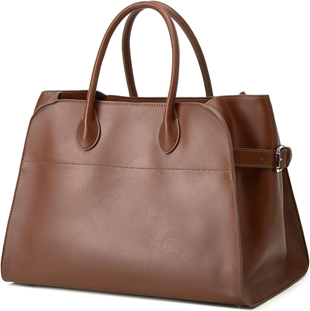 Vegan Leather Tote Bags for Women Large Tote Retro Top-handle Bag Trendy Work Bag PU Leather Purses (15.3" x 8.6" x 10.2", Coffee)