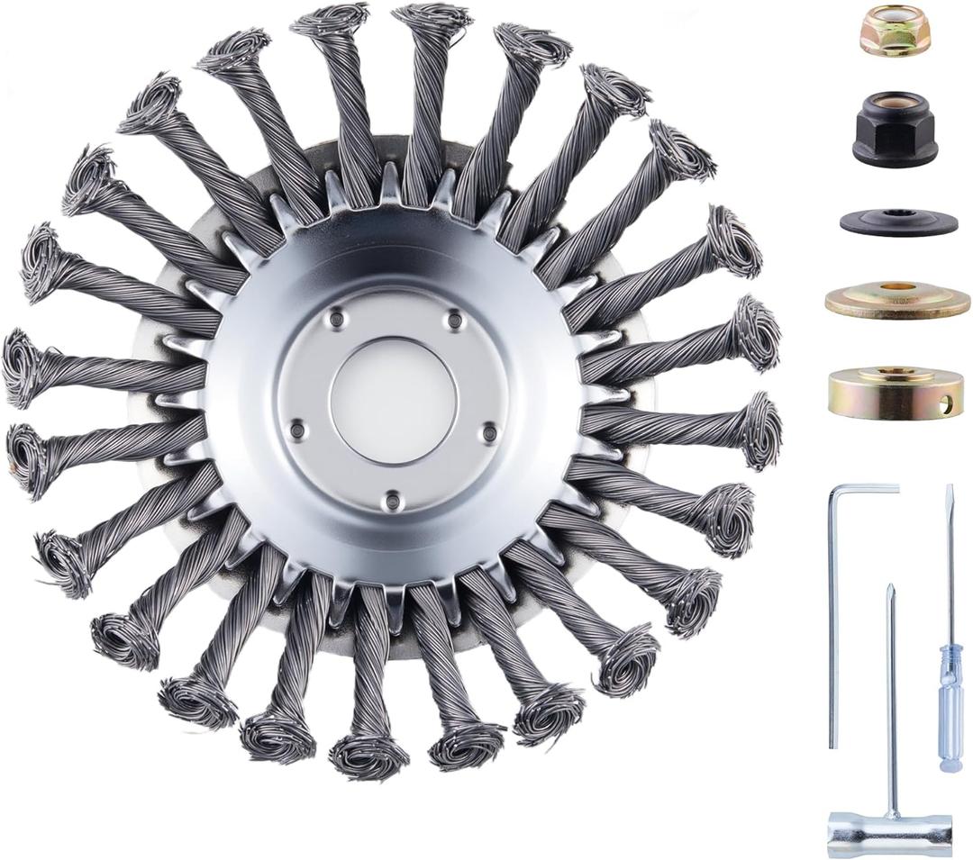 2026 Upgraded 6 Inch Indestructible Steel Wire Weed Trimmer Wheel, Heavy-Duty Weedeater Head with Universal Adapter Kit, Narrow Space Weed Moss Rust Removal for Weed Eater/Weed Wacker
