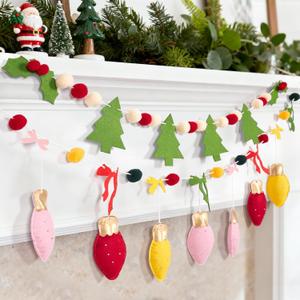 SUNBEAUTY Felt Christmas Garland, Pom Pom Garland Hanging Felt Balls Christmas Decorations, Red Green Christmas Ornaments Banner for Xmas Holiday Decorations, Indoor Outdoor Decor Home Party Supplies