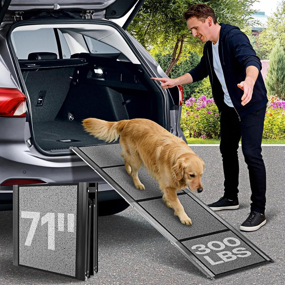 71''x 20'' Dog ramp for Car, Dog Ramps for Large Dogs, Folding Outdoor Dog Ramps for Stairs, Up to 250LBS, Non-Slip Rug Surface, 5s Installation, Dogs Car Steps for Large Dogs SUV, Truck, LKW