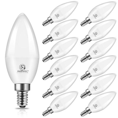 Energetic E12 LED Candelabra Light Bulbs 5.5W (60 Watt Equivalent), 5000K Daylight, 600LM Chandelier Light Bulbs, B11 Candle Bulbs for Ceiling Fan, CA 80 Recessed Can Light, Non-Dimmable, Pack of 12