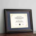GraduationMall 8.5x11 Diploma Frame with Navy over Gold Mat, Glossy Black with Gold Trim