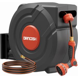 Retractable Garden Hose Reel 130 ft 1/2 inch Automatic Rewind with Any-Length Lock 9 Pattern Nozzle 180 Swivel Wall-Mounted Hose Reel for Home Yards