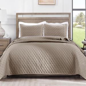 Reversible Full Queen Quilt Bedding Set with Pillow Sham, Lightweight Quilts Queen Size, Soft Bedspreads Bed Coverlets for All Seasons - (Taupe, 90"x96")