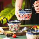 OZY Handpainted Soup Bowl with Handle,Ceramic Cereal Bowl Great for Soup, Ice cream, Fruits,Snack,Microwave &Dishwasher Safe (Snow Ink Plum Pink)