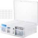 ALINK Photo Storage Box with Handle, 4" x 6" Photo Case Craft Keeper Organizer Container with 16 Inner Case and Label for Pictures, Arts, Crafts, Sewing, Stickers, Office Supplies - Clear