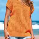 PRETTYGARDEN Womens Spring Tops 2026 Summer Shirts Crochet Cap Sleeve Sweater Pullover Cute Beach Vacation Clothes, Large