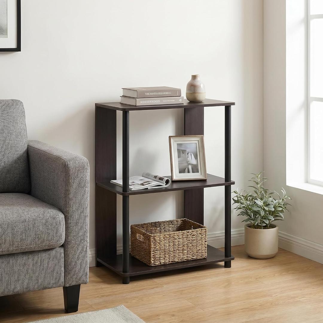 Furinno Jaya 3-Tier Storage Shelves, Black Book Shelf, Open Storage Bookshelf, for Organization and Storage, Living Room, Home Office, Bedroom, Black Walnut, 3-Tier 24"W