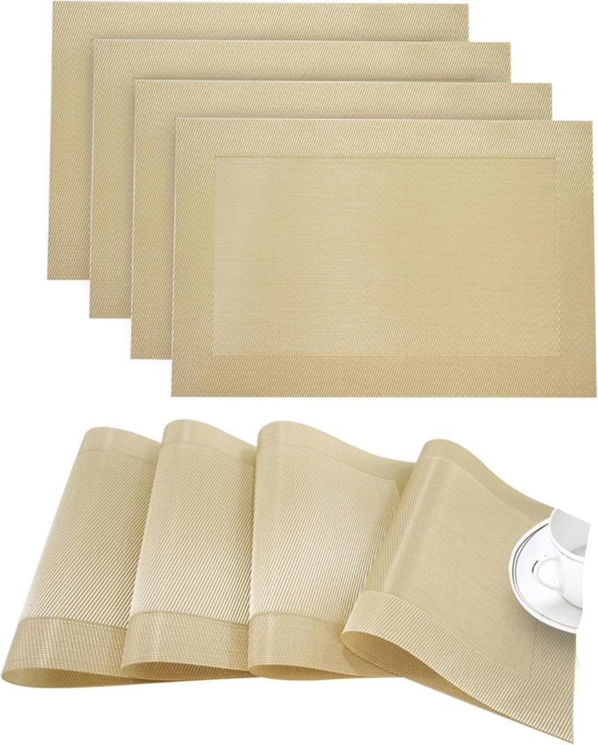 Napa Woven Textilene Crossweave Waterproof Kitchen Table Dining Room Table Placemat 12x18 Set of 4 in Champagne