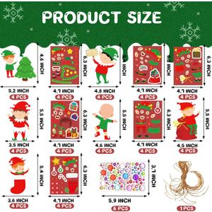 24 Pack Christmas Elf Ornament Crafts DIY Elf Hanging Decorations Make Your Own Christmas Craft with Xmas Craft Stickers for Winter Holiday Xmas Party Supplies Home Class Activities