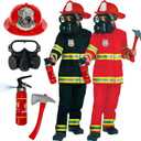 Morph Firefighter Costume for Kids (2 Colors) - Boys Fireman & Fire Fighter Costume for Halloween (Large (10-12 Years), Red)