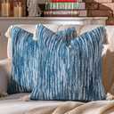 AmHoo Boho Throw Pillow Covers Set of 2 Decorative Bohemian Woven Tufted Striped Farmhouse with Tassels Textured Cushion Case Pillowcase Neutral for Sofa Couch Bed 18 x 18-Inch Sky Blue