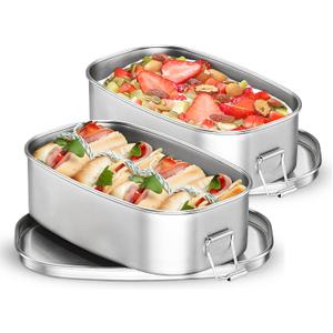 Dailyart Stainless Steel Bento Box, Small Metal Lunch Containers, 304 Stainless Steel Snack Food Containers Metal Bento Box for Kids & Adults, Dishwasher Safe, 550 ml/18.6 oz (Set of 2)