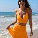 Pink Queen Women's High Waisted Bikini Set Two Piece Swimsuit V Neck Spaghetti Straps Swim Skirt Bathing Suit (Orange, M)