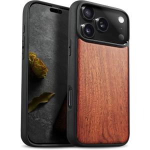 Carveit Magnetic Wooden Case for iPhone 17 Pro Max Case, Wood Artisan Engraved & Black Soft TPU Shockproof Cover, Compatible with MagSafe Wireless Chargers (Natural Grain) Rosy