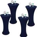 Wolkemer 2PCS 24x43 Inch Navy Blue Round Cocktail Tablecloth Fitted Highboy Stretch Cocktail Table Cover for Banquet Bar Party Pub Wedding Indoor Outdoor