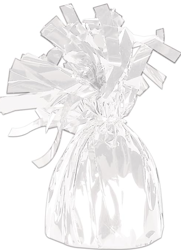 Beistle White Metallic Plastic Wrapped Balloon Weights For Birthday Parties, Weddings, Anniversaries, Table Décor, Celebrating With You Since 1900, 5.5" x 2.5", 5 Piece