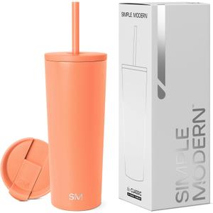 Simple Modern Insulated Tumbler with Lid and Straw | Iced Coffee Cup Reusable Stainless Steel Water Bottle Travel Mug | Gifts for Women Men Her Him | Classic Collection | 24oz | Clementine 