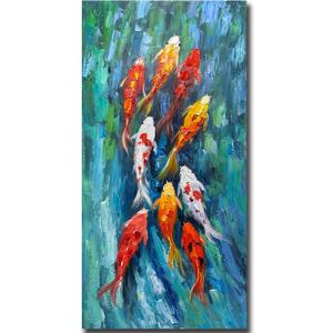 Yotree Wall Art, 24x48 Inch Paintings Oil Hand Painting Colors Fishes Painting 3D Hand-Painted On Canvas Abstract Artwork Art Wood Inside Framed Hanging Wall Decoration Abstract Painting
