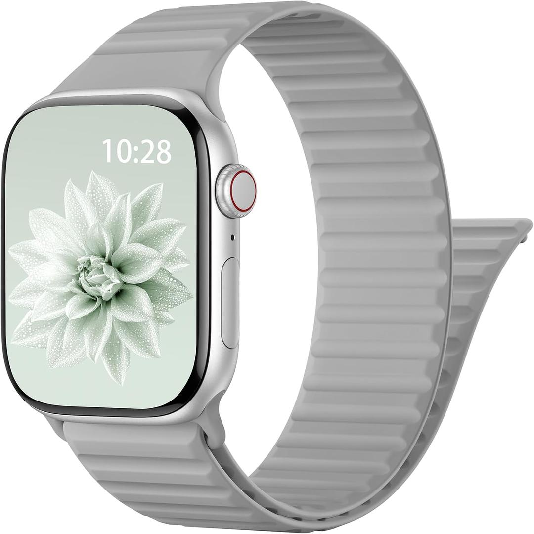 Patented Magnetic Sport Silicone Band Compatible with Apple Watch Bands 40mm 38mm 41mm 44mm 45mm 42mm 49mm Women Men, Soft Silicone Sport Loop Strap for iWatch Series 11 10 9 8 7 6 5 4 3 2 1 SE Ultra