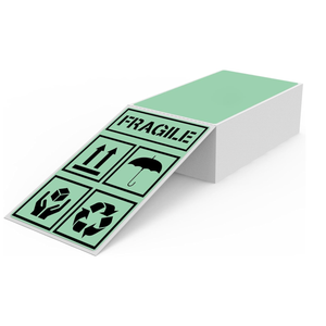 Green Thermal Labels 3 × 5 Inch Vinyl Self-Adhesive Fanfold Direct Shipping Stickers Waterproof Perforated Printer Decal for Office Warehouse Barcode 300 PCS