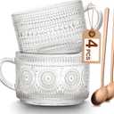 Mfacoy Vintage Coffee Mugs Set of 2, 14 oz Embossed Glass Cups with Handle, Clear Cups for Cappuccino, Latte, Cereal, Yogurt, Milk, Hot or Cold Beverages