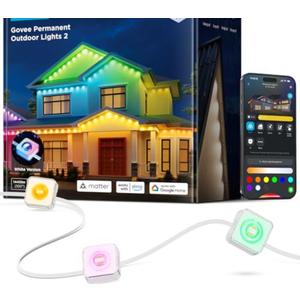 Govee Permanent Outdoor Lights 2, 100ft RGBIC Outdoor Lights with 36 LED Lights, IP67 Waterproof, 100 Scene Modes with 40lm White for Outdoor Decorations, Works with Alexa, Google Assistant, White