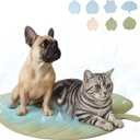 Dog Cooling Mat - Large Leaf Shaped, Washable, Non-Slip, Summer Pad for Dogs and Cats, Lightweight (Small ( 25 lb), Green)