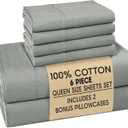 Casa Platino Bed Sheets Queen – 100% Cotton Queen Size Bed Sheet Set with 4 Pillowcases, Cool and Soft Percale Fabric, Ideal for All-Season Comfort, Ultra Soft With 15" Deep Pocket Fitted Sheet – Grey
