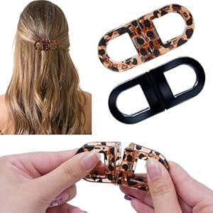 Mesovor 2 Pack Magnetic Hair Clips, Strong Magnetic Hold No-Slip Hair Styling Clips | Seamless 2-in-1 Magnet Hairclips for Easy Everyday Hairstyles (Black, Leopard)