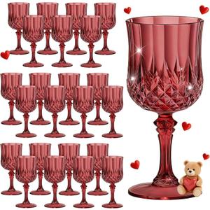 7OZ Plastic Wine Glasses, Reusable Vintage Goblets Unbreakable Drinking Glasses Crystal Water Cups Champagne for Wedding, Parties, Mother's Day (24, Burgundy)