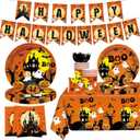 104Pcs Mouse Halloween Decorations, Happy Halloween Party Supplies Set Include Banner, Balloons, Tablecloth, Plates, Napkins, Cake Toppers and Cupcake Toppers for Horror Birthday Party Decorations