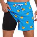 Aueyan Funny Swim Trunks for Men,Mens Swim Shorts Blue Bathing Suit Duck Printed Swimming Trunks Fun Swimsuit Short 5 inch Inseam Board Shorts with Pockets and Mesh Lining,Small
