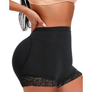 Butt Lifter Hip Enhancer Pads Underwear Shapewear Lace Padded Control Panties Shaper Booty Fake Pad Briefs Boyshorts (Black, M)