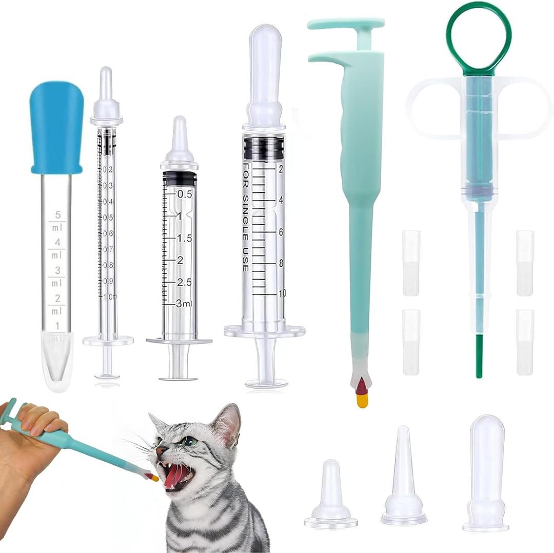 Cat Pill Shooter, Pet Pill Dispenser, Pet Syringe & Dropper wirh Replacement Nipples, Suitable for Kittens, Puppies and Wild Animals