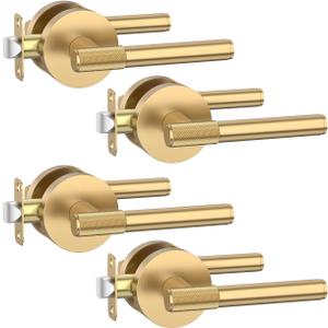 Asidrama 4 Pack Champagne Bronze Passage Door Handles, Door Lever with Door Knobs Indoor for Bedroom or Bathroom, Heavy Duty Door Handles Interior with Locks for Left Right Sided Doors