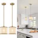 2-Pack Gold Woven Pendant Lights, 7.67" Mini Boho Rattan Hanging Pendant Light Fixtures, Modern Hexagonal Island Lights for Kitchen Island, Foyer, Hallway, E26 Base, Brass