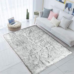 Carvapet Shaggy Soft Faux Sheepskin Fur Area Rugs Floor Mat Luxury Beside Carpet for Bedroom Living Room 3ft x 5ft, White with Black Tips