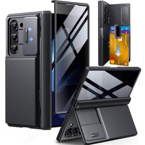 TONGATE Wallet for Z Fold 6 Case with Privacy Screen Protector, [Anti Spy][Card Holder] Built-in Kickstand & Camera Cover, Z6 Shockproof Phone Case for Samsung Galaxy Z Fold 6 (Black, No S Pen Slot)