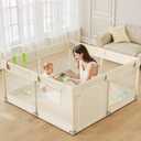 Uanlauo Beige Small Baby Playpen - 47x47in Playpen for Babies and Toddlers, Safe Indoor Play Pen, Baby Pen with Storage Bag and Breathable Mesh
