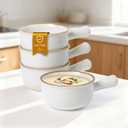 MONITO 16 Oz French Onion Soup Bowls, Ceramic Soup Bowls with Handles, Stackable Soup Crocks Oven Safe for Chili, Beef Stew, Cereal,Casseroles Microwave & Dishwasher Safe, Set of 4, White