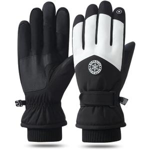 Windproof Ski Winter Gloves for Women Warm Thermal Touchscreen Snowboarding Gloves for Outdoor Sports (Black White)