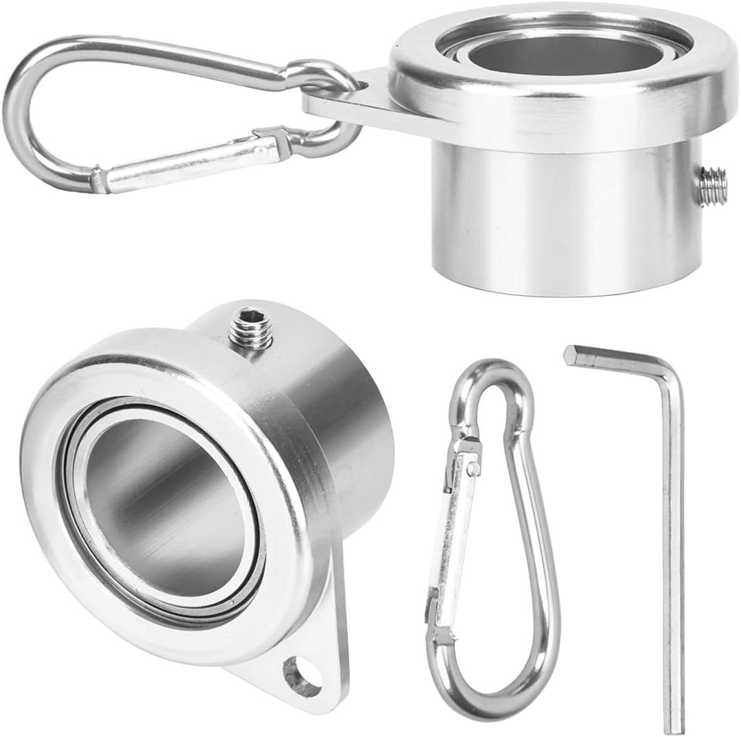 Aluminum Flag Pole Rings, Tangle Free Flagpole Rings with Bearing Design, 360 Rotating Flag Rings for 0.75-1.02 Inch Diameter Flagpoles, 2 Pack Flag Pole Rings and Hooks(2 PCS, 1", Silver)