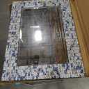Handmade Blue & Silver Mosaic Wall Mirror, 30 x 24 Inch Rectangular Decorative Metal Framed Vanity Mirror with Embossed Glass Tiles for Bathroom, Bedroom, Living Room & Entryway