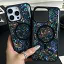 Seashell Magnetic Case for iPhone 14 Pro Compatible with Magsafe, Luxury Pearlescent Abalone Shell Pattern, Aesthetic Protective Phone Case Cover for iPhone 14 Pro, Black/Colorful