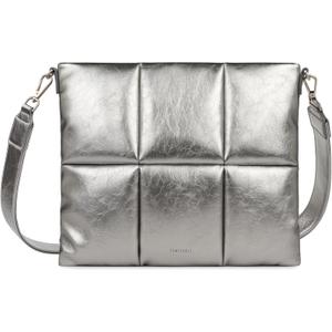 Comfyable Puffy Laptop Sleeve 13 inch 14 inch,Puffer Laptop Carrying Case with Crossbody Strap, Pillow Case Compatible with MacBook Air M4 2025 M3 M2 M1, MacBook Pro M5 M4 Pro/Max, PU Leather Cover (Silver)