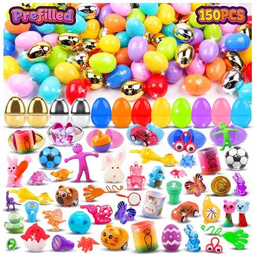 Prefilled Easter Eggs with Toys 150 PCS Inside Basket Stuffers Kids Hunt Party